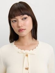 Áo Cardigan Dệt Kim Tay Loe Viền Sóng