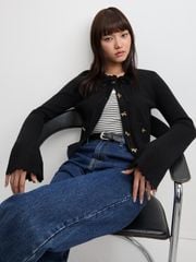 Áo Cardigan Dệt Kim Tay Loe Viền Sóng