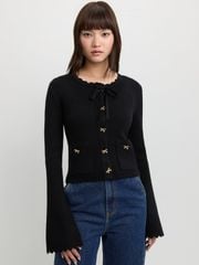 Áo Cardigan Dệt Kim Tay Loe Viền Sóng