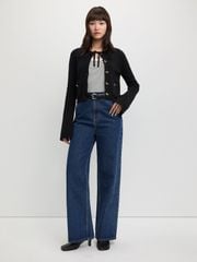 Áo Cardigan Dệt Kim Tay Loe Viền Sóng