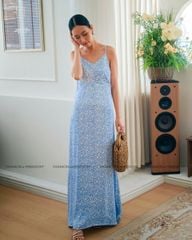 Đầm Lụa Xanh Họa Tiết