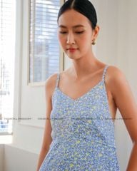 Đầm Lụa Xanh Họa Tiết