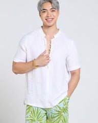 Áo Sơ Mi Nam F2  Linen Trắng Tay Ngắn Tender Drit
