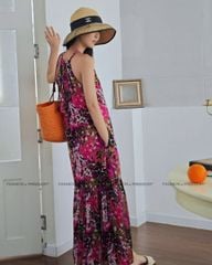 Đầm Voan Tím Hồng Họa Tiết
