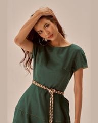 Đầm Nữ F2 Linen Xanh Cổ Vịt Becoming Unveil