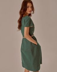 Đầm Nữ F2 Linen Xanh Cổ Vịt Becoming Unveil