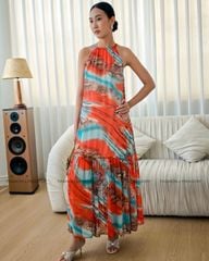 Đầm Voan Cam Họa Tiết