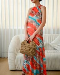 Đầm Voan Cam Họa Tiết