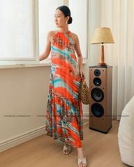 Đầm Voan Cam Họa Tiết