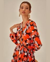 Đầm Nữ F2 Linen Cam Họa Tiết Fly Sky