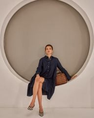 Đầm Nữ F2 Linen Xanh Đen Becoming Unveil