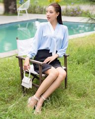 Áo Kiểu Nữ THÁI TUẤN Cổ Cách Tân Màu Xanh