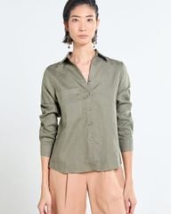 Áo Sơ Mi Nữ F2 Linen Nữ Rêu Đậm Tender Drit