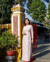 Áo Dài Nữ F2 Ren Trắng Hoa Cam - Không Kèm Quần