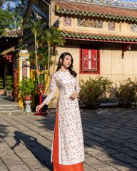Áo Dài Nữ F2 Ren Trắng Hoa Cam - Không Kèm Quần