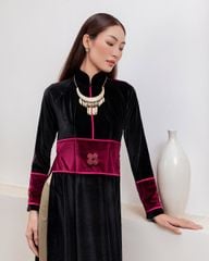 Áo Dài Nữ F2 Nhung Đen Phối - Không Kèm Quần