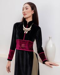 Áo Dài Nữ F2 Nhung Đen Phối - Không Kèm Quần