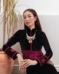 Áo Dài Nữ F2 Nhung Đen Phối - Không Kèm Quần