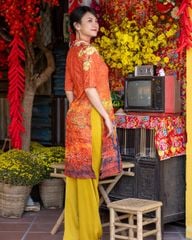 Áo Dài Nữ F2 Gấm Cam Hoa - Không Kèm Quần