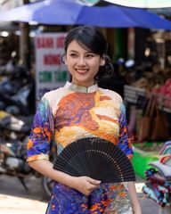 Áo Dài Nữ F2 Gấm Cam Nhiều Màu - Không Kèm Quần