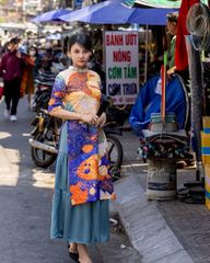 Áo Dài Nữ F2 Gấm Cam Nhiều Màu - Không Kèm Quần