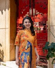 Áo Dài Nữ F2 Gấm Cam Trái Hồng - Không Kèm Quần