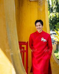 Áo Dài Nam F2 Gấm Đỏ - Không Kèm Quần