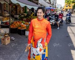 Áo Dài Nam F2 Gấm Cam Ngựa - Không Kèm Quần