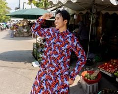 Áo Dài Nam F2 Gấm Xanh Đỏ - Không Kèm Quần