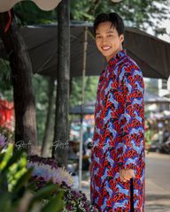 Áo Dài Nam F2 Gấm Xanh Đỏ - Không Kèm Quần