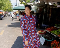 Áo Dài Nam F2 Gấm Xanh Đỏ - Không Kèm Quần