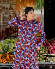 Áo Dài Nam F2 Gấm Xanh Đỏ - Không Kèm Quần