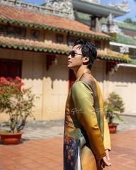 Áo Dài Nam F2 Gấm Vàng Họa Tiết - Không Kèm Quần
