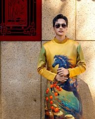 Áo Dài Nam F2 Gấm Vàng Họa Tiết - Không Kèm Quần