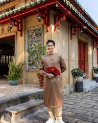 Áo Dài Nam F2 Tơ Nâu - Không Kèm Quần