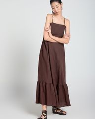 Đầm Nữ F2 Linen Nâu Đậm A Touch Of Effortless Elegance