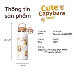 Bình Nước Giữ Nhiệt Diller Capybara 600ml