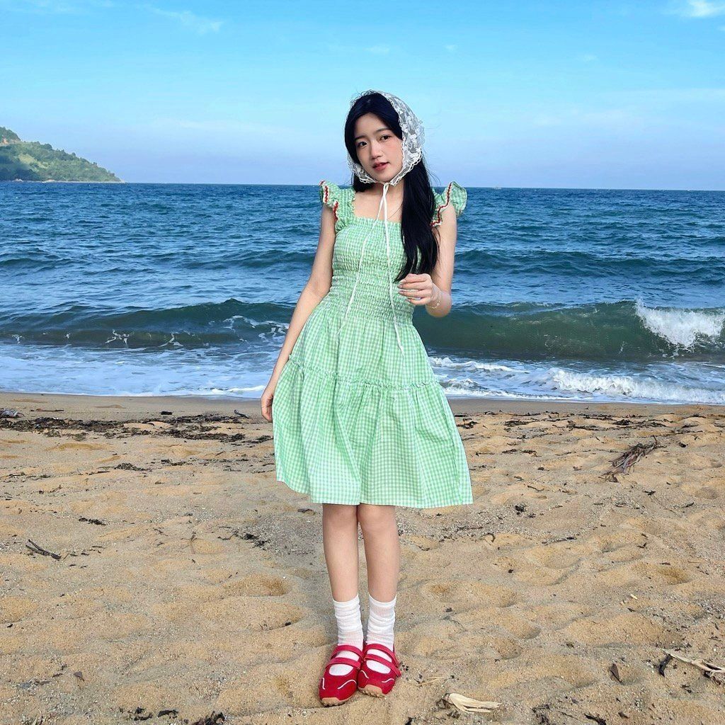 Đầm Nữ TheBlueTshirt Mini Dress - Pearl Green Gingham ZigZag Lace
