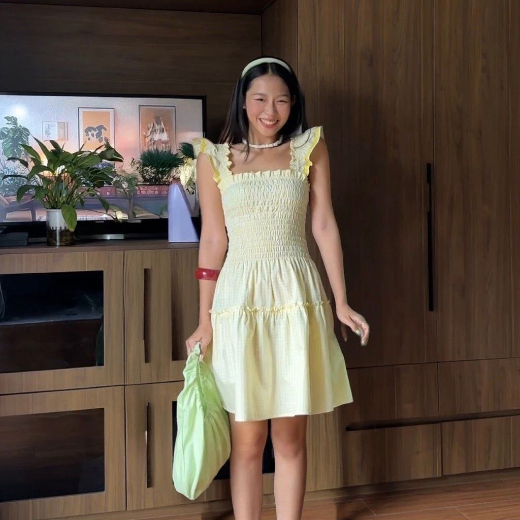 Đầm Nữ TheBlueTshirt Mini Dress - Yellow Gingham ZigZag Lace