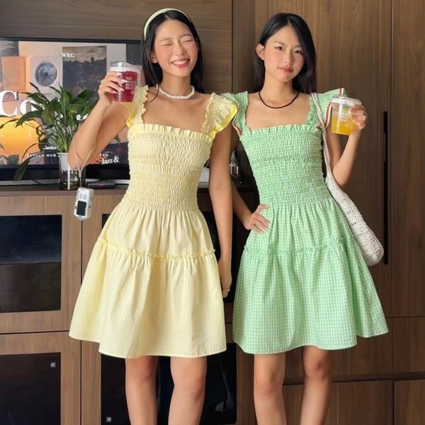 Đầm Nữ TheBlueTshirt Mini Dress - Yellow Gingham ZigZag Lace