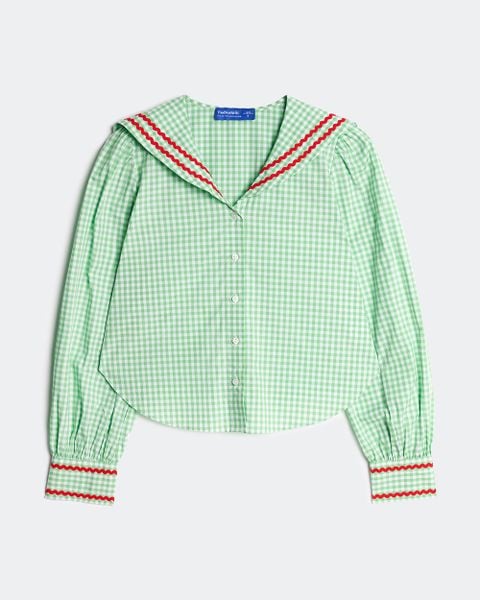 Áo Kiểu Nữ TheBlueTshirt School Girl Shirt - Pearl Green Gingham ZigZag