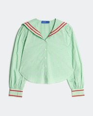 Áo Kiểu Nữ TheBlueTshirt School Girl Shirt - Pearl Green Gingham ZigZag
