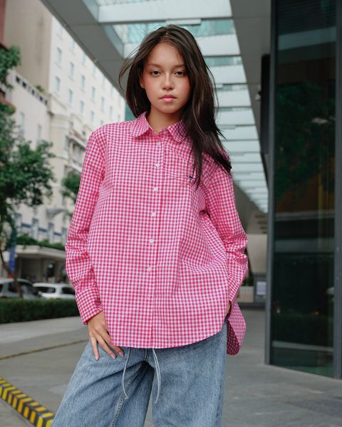 Áo Sơ Mi Nữ TheBlueTshirt Miss Oversize Shirt - True Pink Gingham