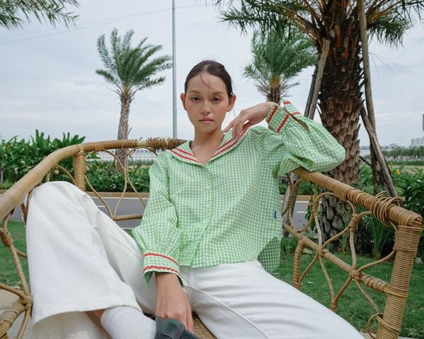 Áo Kiểu Nữ TheBlueTshirt School Girl Shirt - Pearl Green Gingham ZigZag