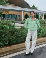 Áo Kiểu Nữ TheBlueTshirt School Girl Shirt - Pearl Green Gingham ZigZag