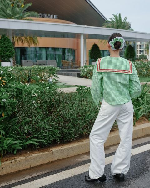Áo Kiểu Nữ TheBlueTshirt School Girl Shirt - Pearl Green Gingham ZigZag