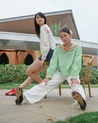 Áo Kiểu Nữ TheBlueTshirt School Girl Shirt - Pearl Green Gingham ZigZag