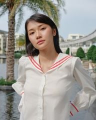 Áo Kiểu Nữ TheBlueTshirt School Girl Shirt -  Ivory White Red ZigZag
