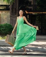 Đầm Nữ F2 Lụa Xanh Lá De Soleil