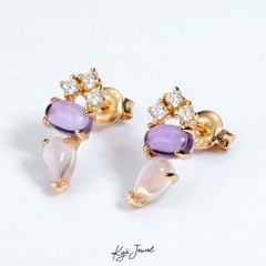 Hoa Tai Nữ Kya Jewel Thạch Anh Tím Và Pha Lê Hồng Dáng Giọt Nước Nữ Tính